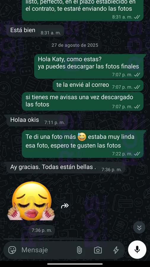 Captura de WhatsApp: familia agradece por su sesi&oacute;n de fotos